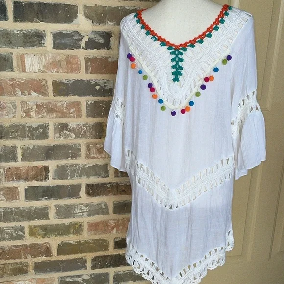 Beach by Exist Pom Pom and Crochet Swimsuit Coverup Size S/M - Picture 5 of 11